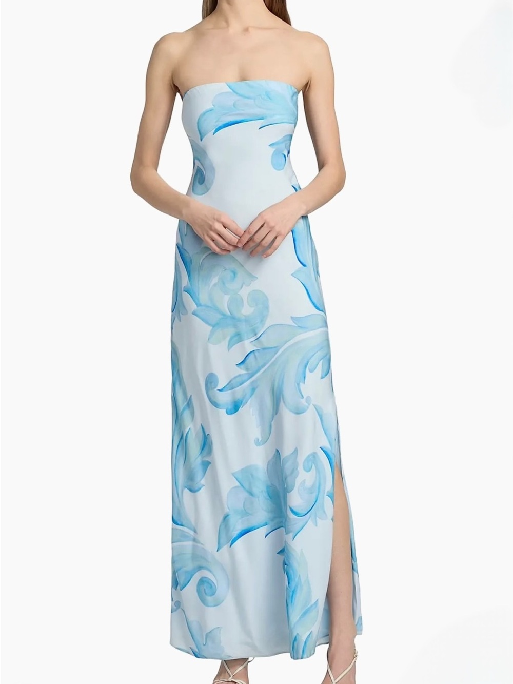 Milly Light Blue Floral Strapless Maxi Dress